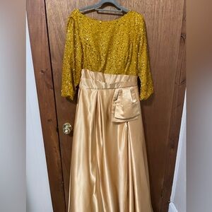 Gold Sequin Top and Satin Skirt Gown